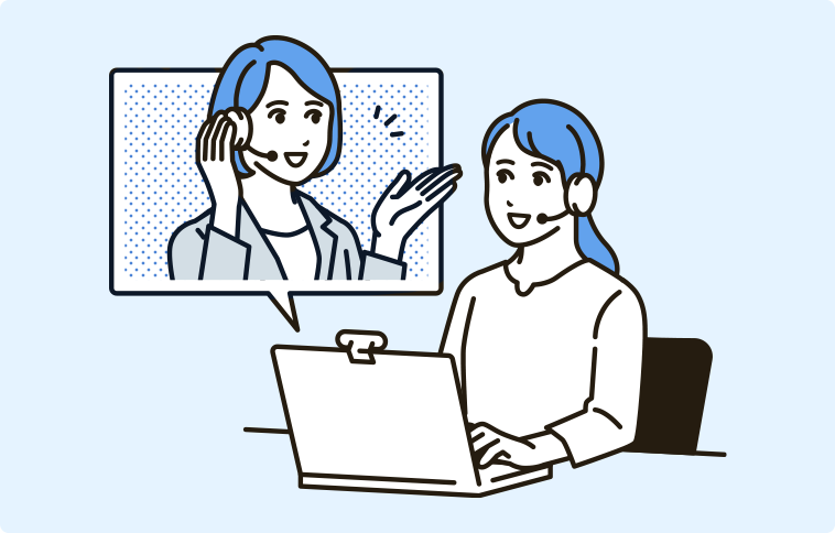 女性がオンラインでサポートを受けるイラスト
